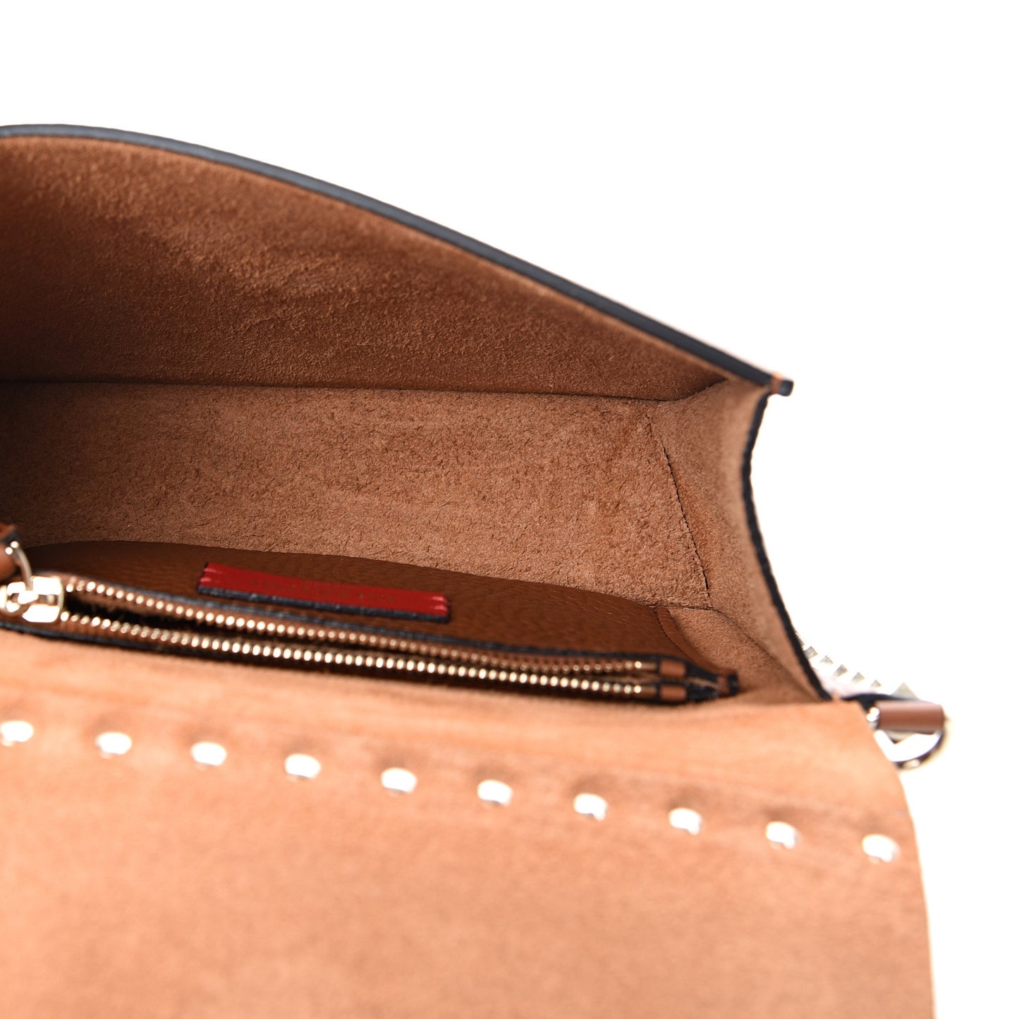 Pebbled Calfskin Rockstud Side Slip Crossbody Tan