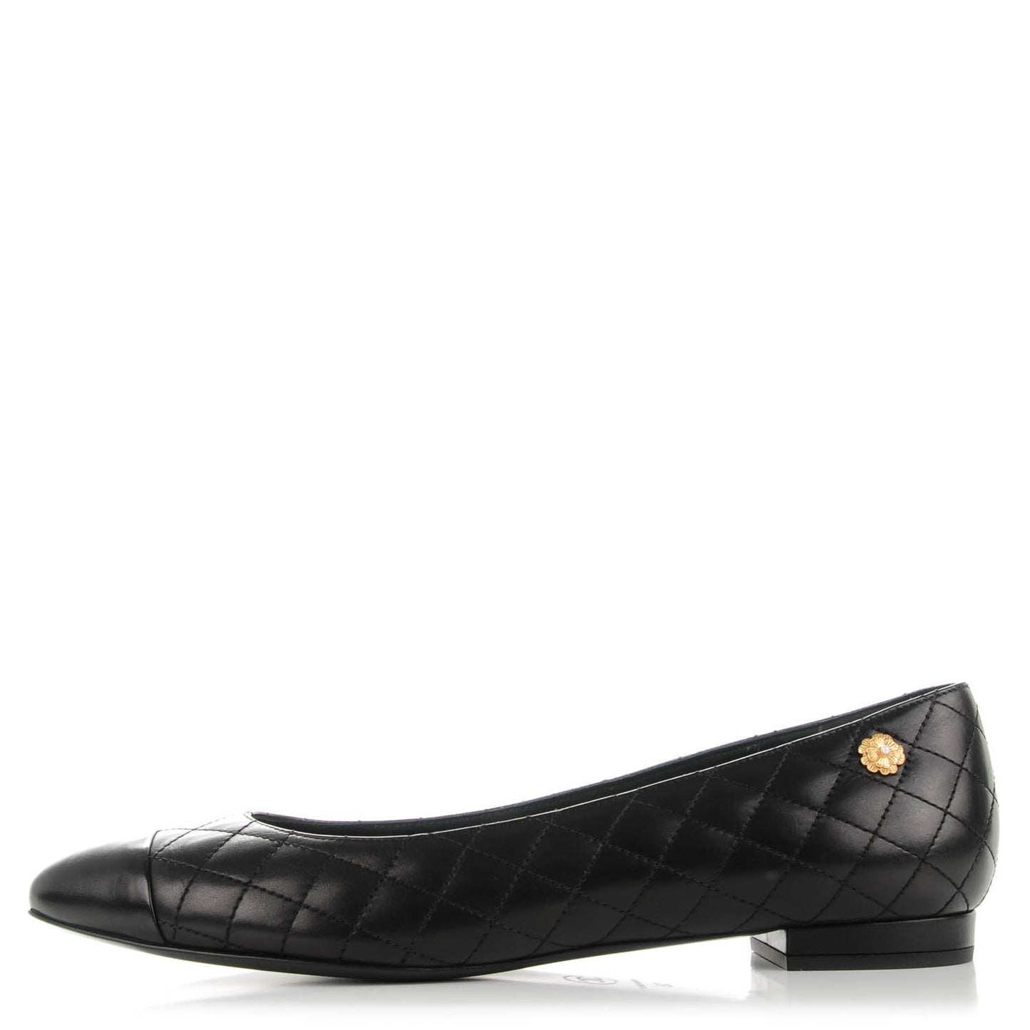 Calfskin Quilted Cap Toe Ballerina Flats 39 Black