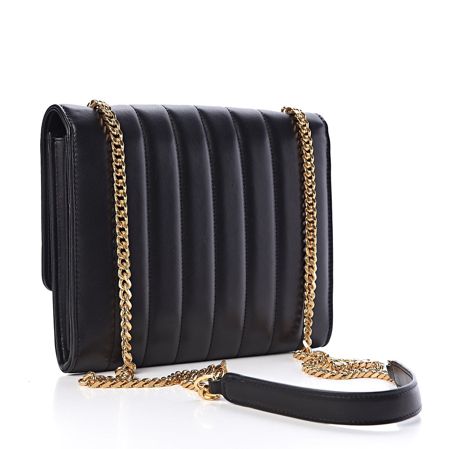 Lambskin Matelasse Monogram Vicky Chain Wallet Black