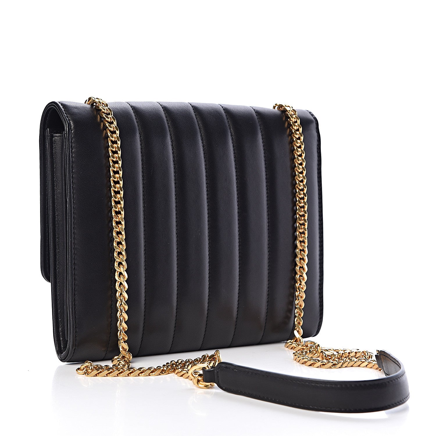 Saint Laurent Lambskin Matelasse Monogram Vicky Chain Wallet Black 3 of 12