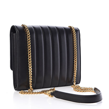 Saint Laurent Lambskin Matelasse Monogram Vicky Chain Wallet Black 3 of 12