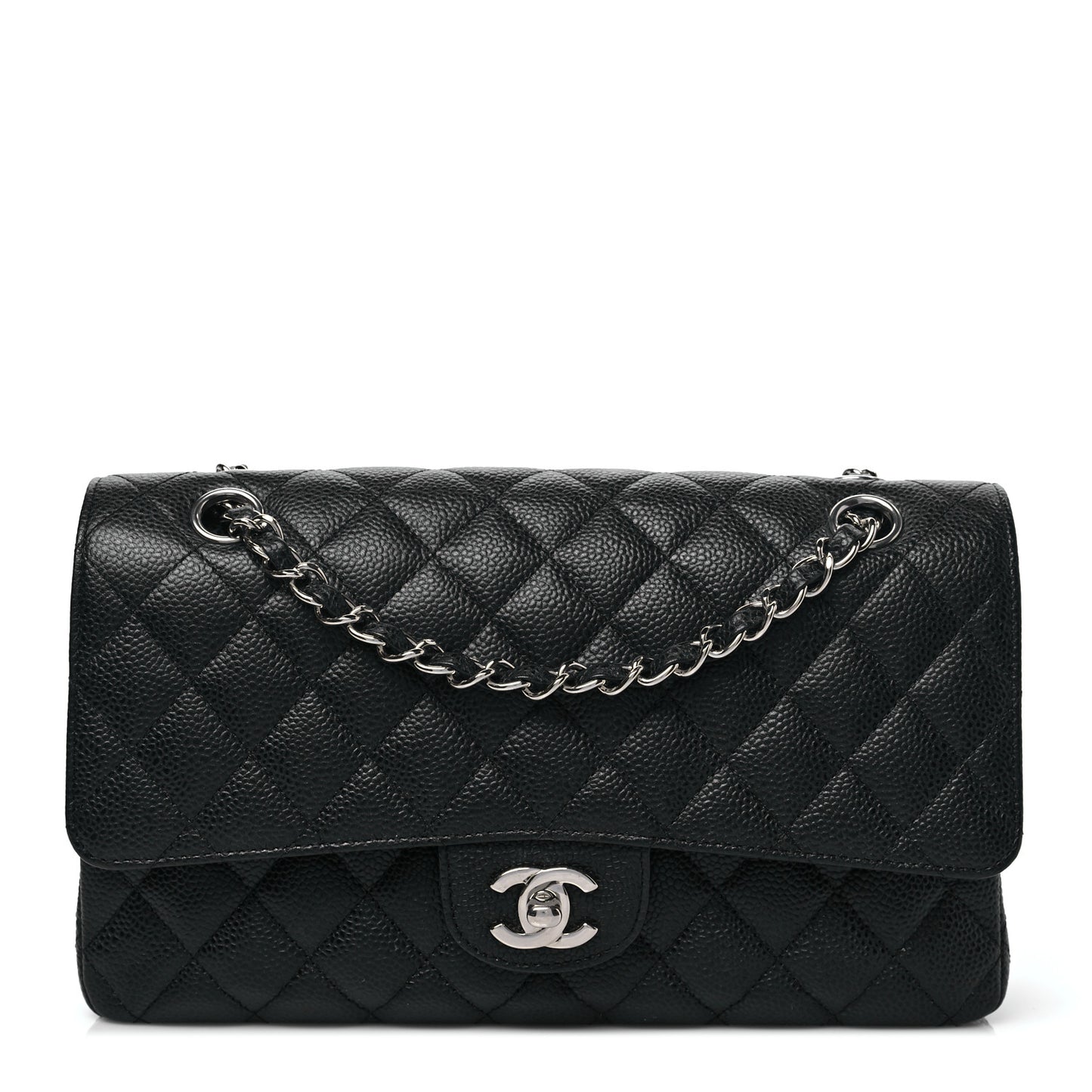 Caviar Quilted Medium Double Flap Black