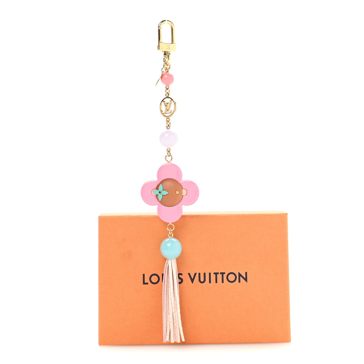 Louis Vuitton Resin Wood Vivienne Bag Charm Fuchsia Ecru White Caramel 5 of 5