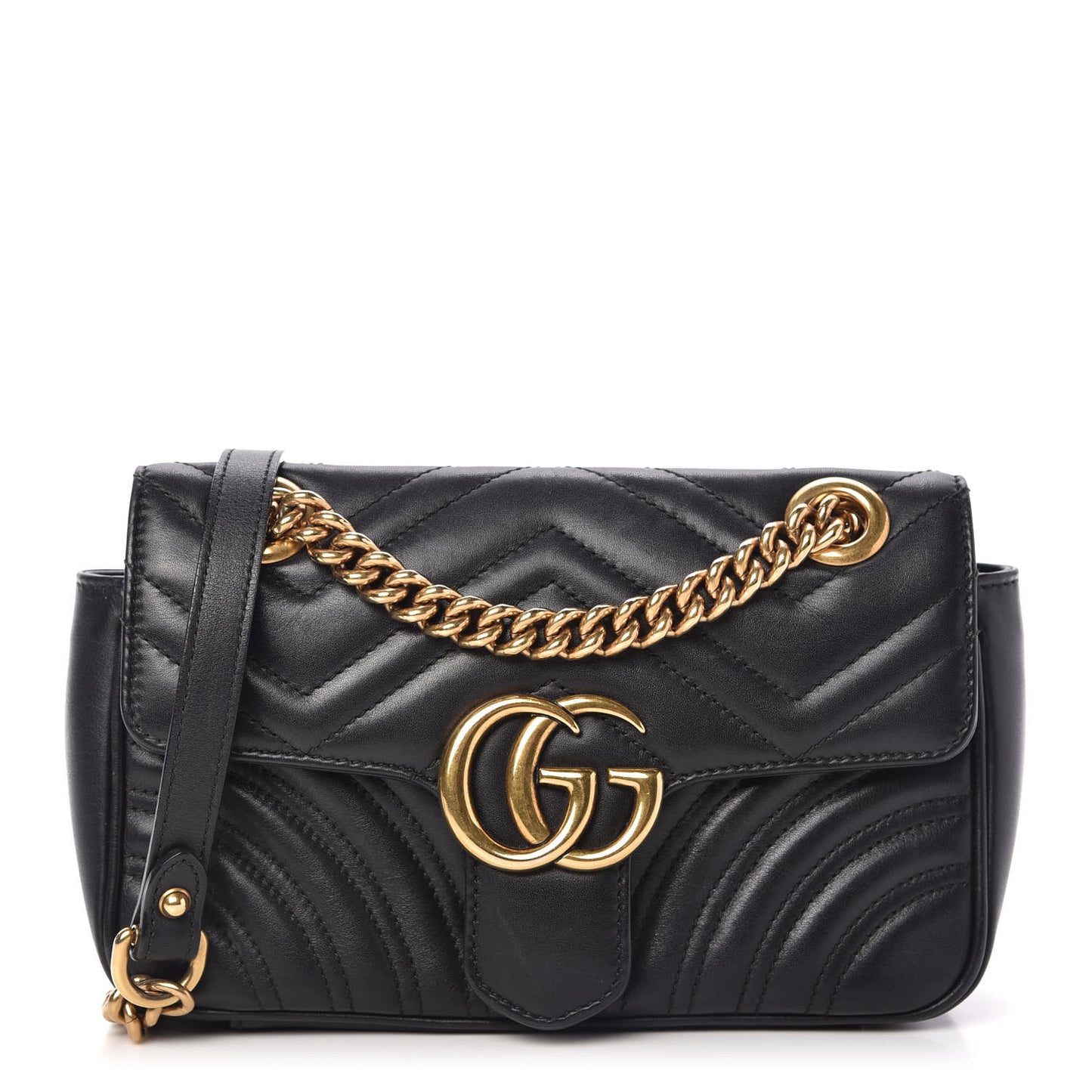 Calfskin Matelasse Mini GG Marmont Shoulder Bag Black