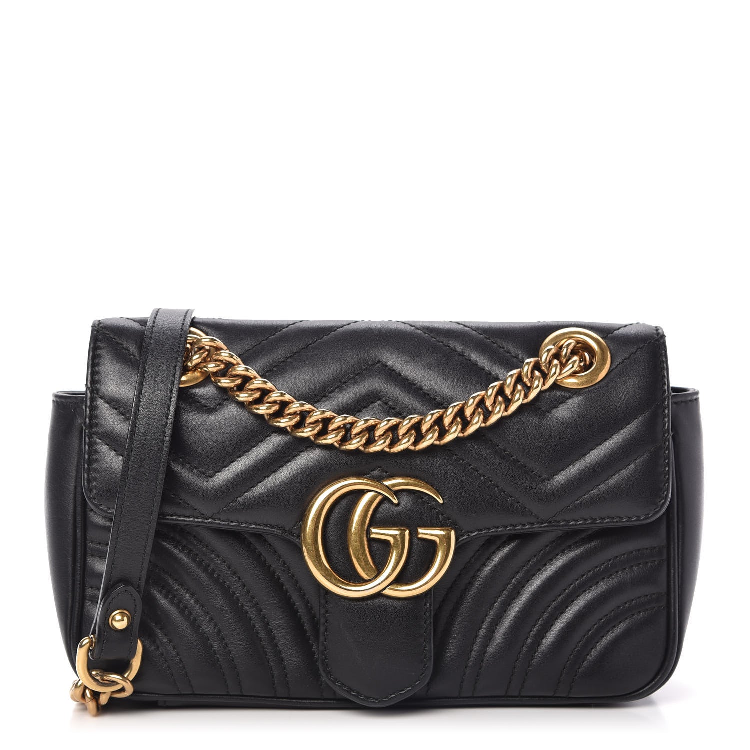 Gucci Calfskin Matelasse Mini GG Marmont Shoulder Bag Black 1 of 10