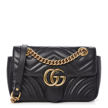 Gucci Calfskin Matelasse Mini GG Marmont Shoulder Bag Black 1 of 10