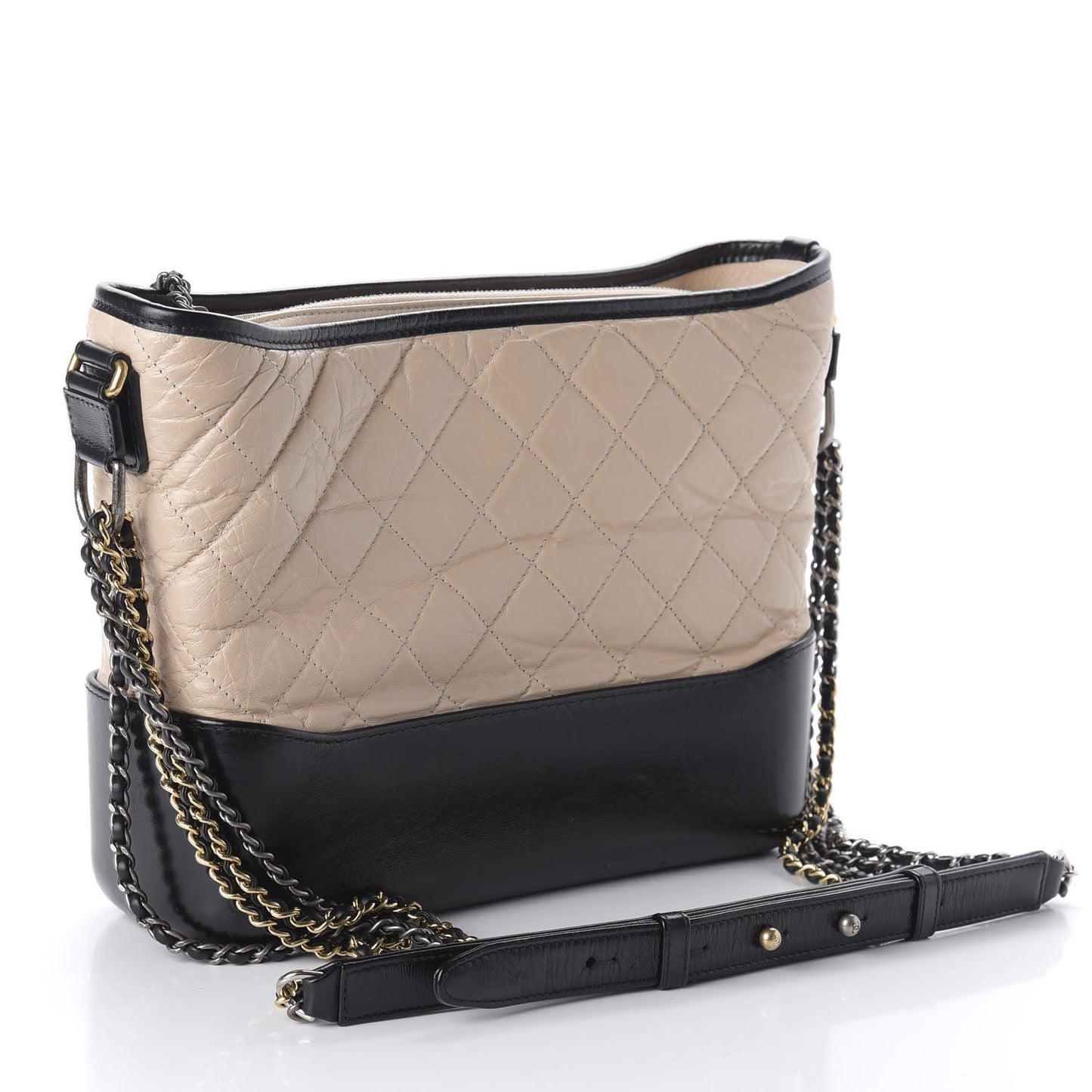 Aged Calfskin Quilted Medium Gabrielle Hobo Beige Black