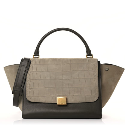 Celine Crocodile Embossed Calfskin Suede Medium Trapeze Taupe 1 of 19