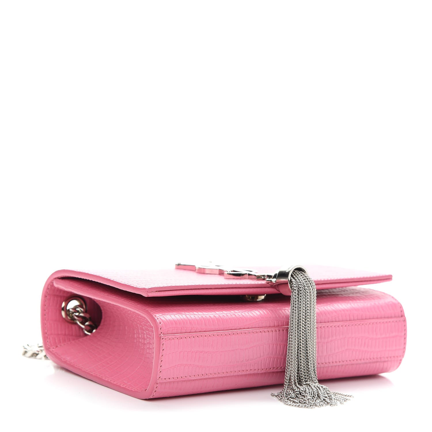 Saint Laurent Calfskin Crocodile Embossed Small Classic Monogram Kate Tassel Satchel Bubblegum 4 of 10