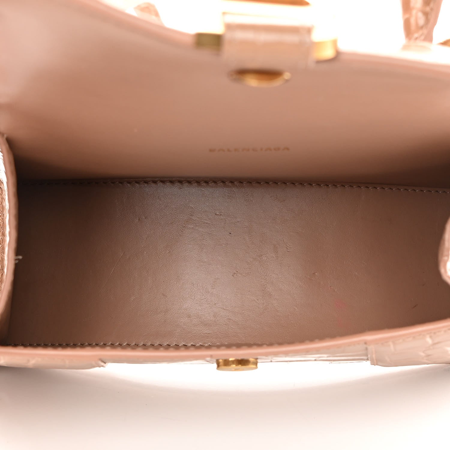 Balenciaga Shiny Calfskin Crocodile Embossed Hourglass Top Handle Bag XS Nude Beige 5 of 16