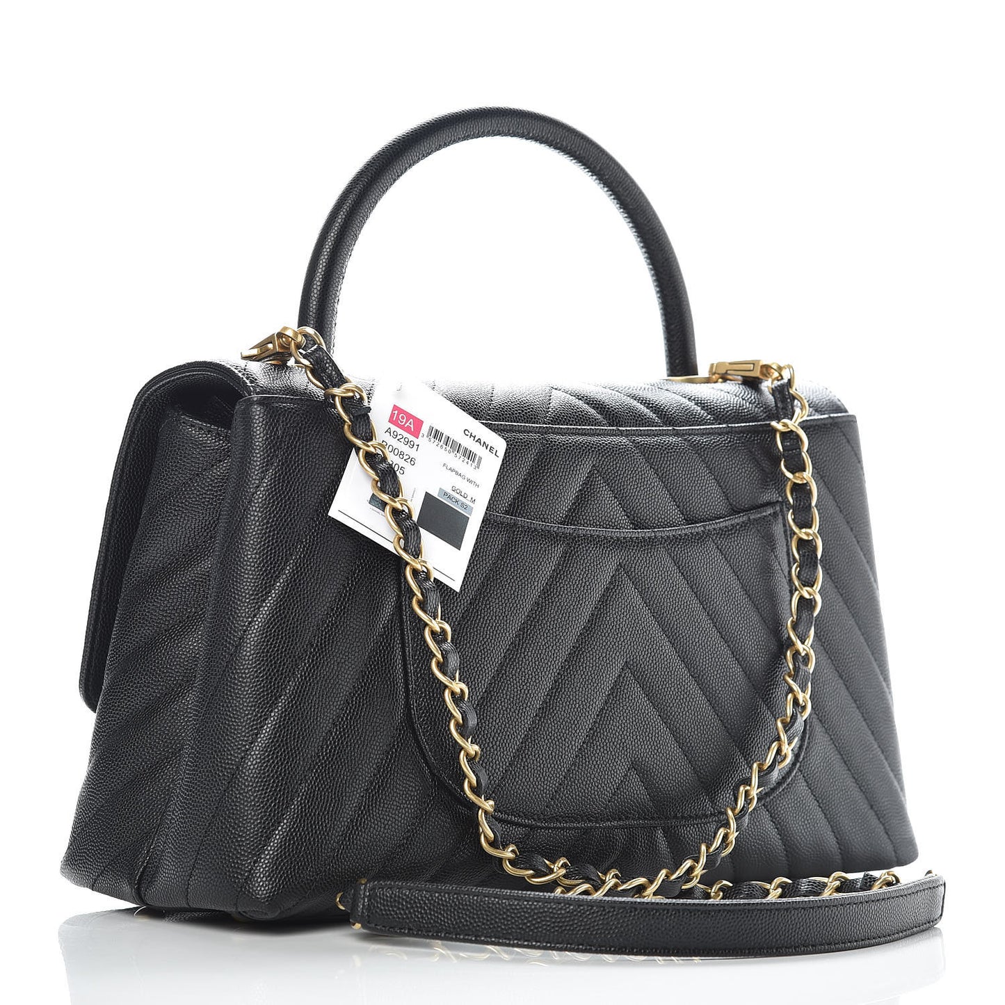 Caviar Chevron Quilted Small Coco Handle Flap Black