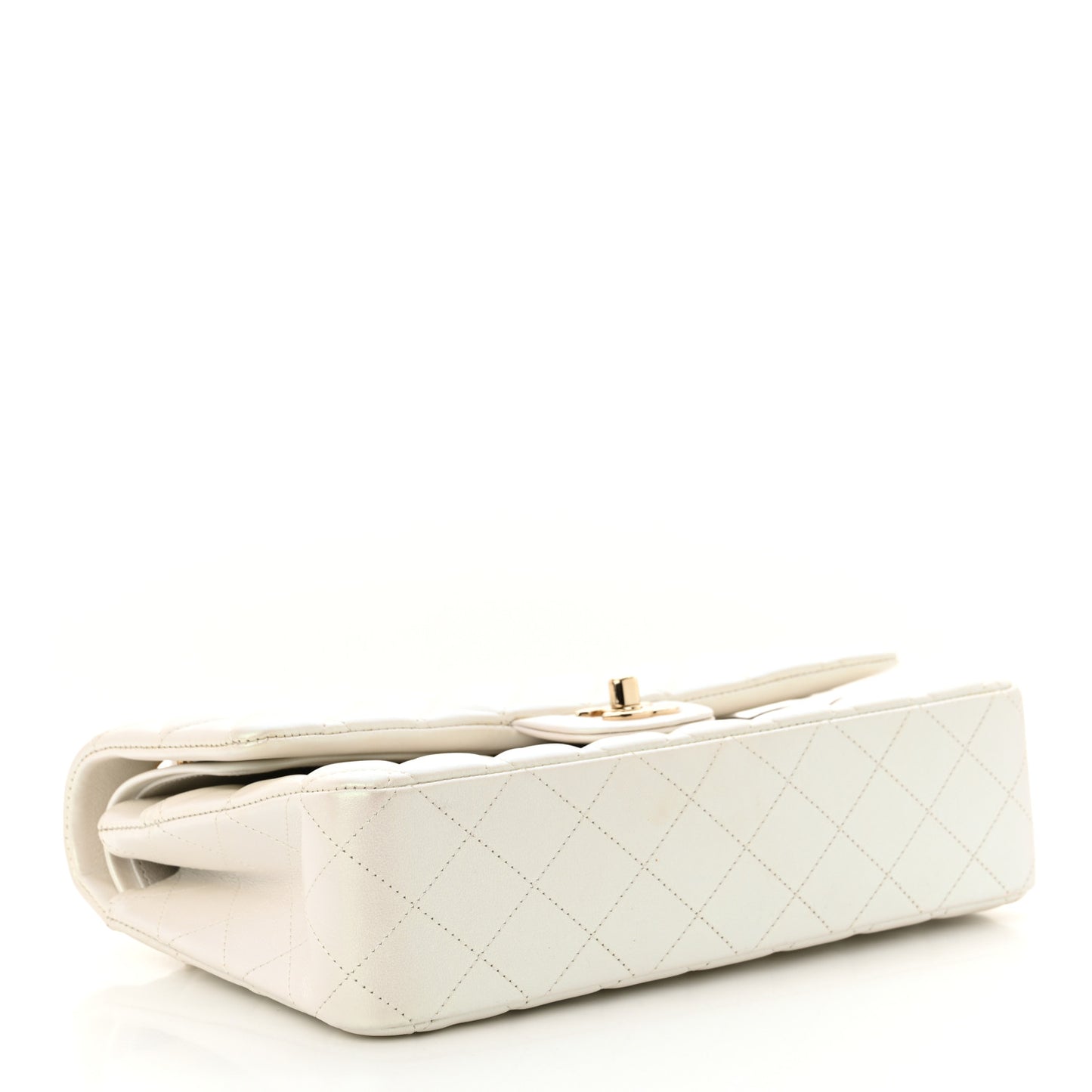 Iridescent Calfskin Quilted Medium Double Flap White
