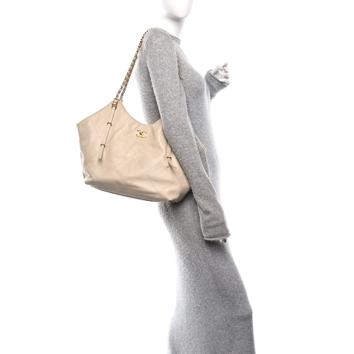 Chanel Calfskin Quilted Small Shopping Bag Beige 2 of 11