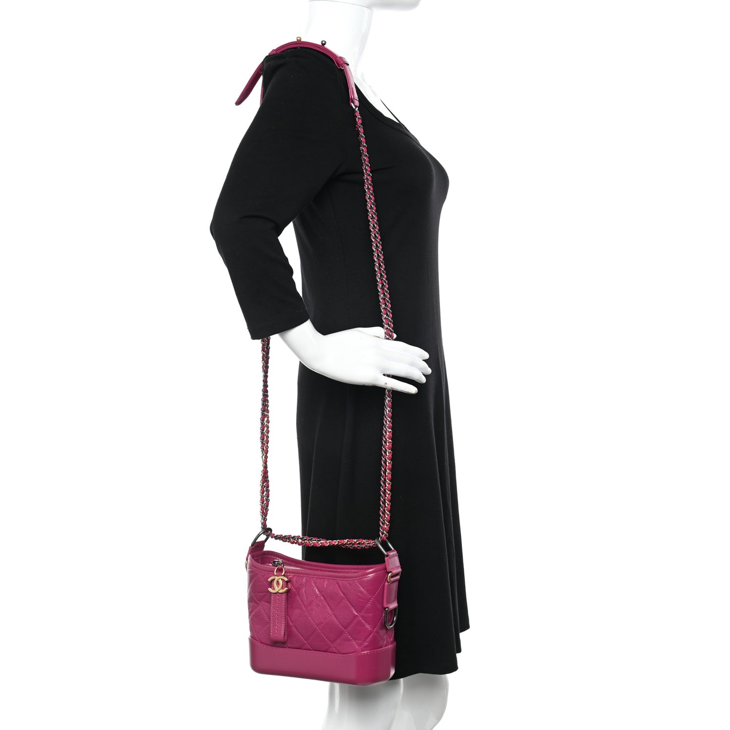 Aged Calfskin Quilted Small Gabrielle Hobo Fuchsia