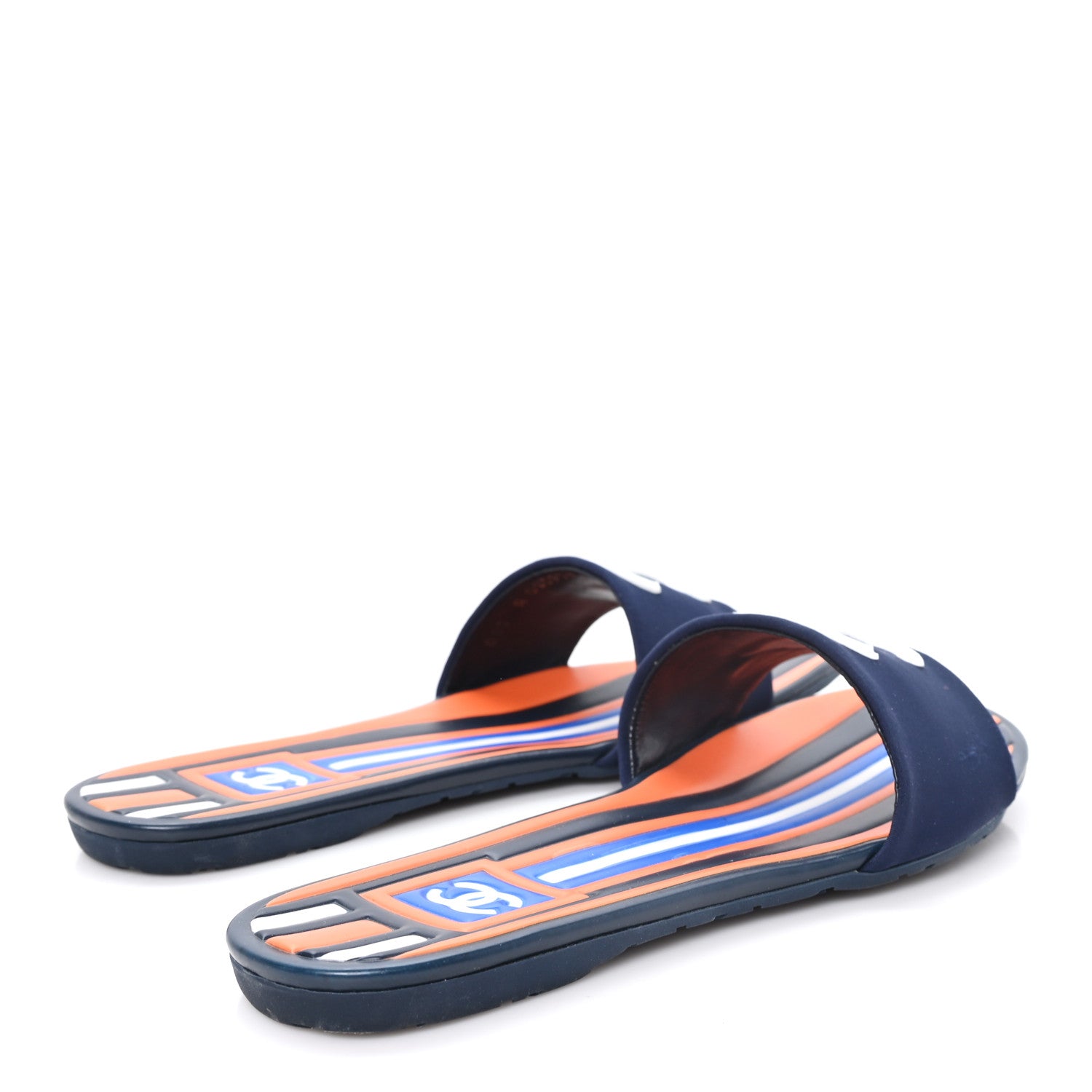 Chanel Rubber CC Mules Sandals  38  Dark Navy Blue Orange 5 of 10