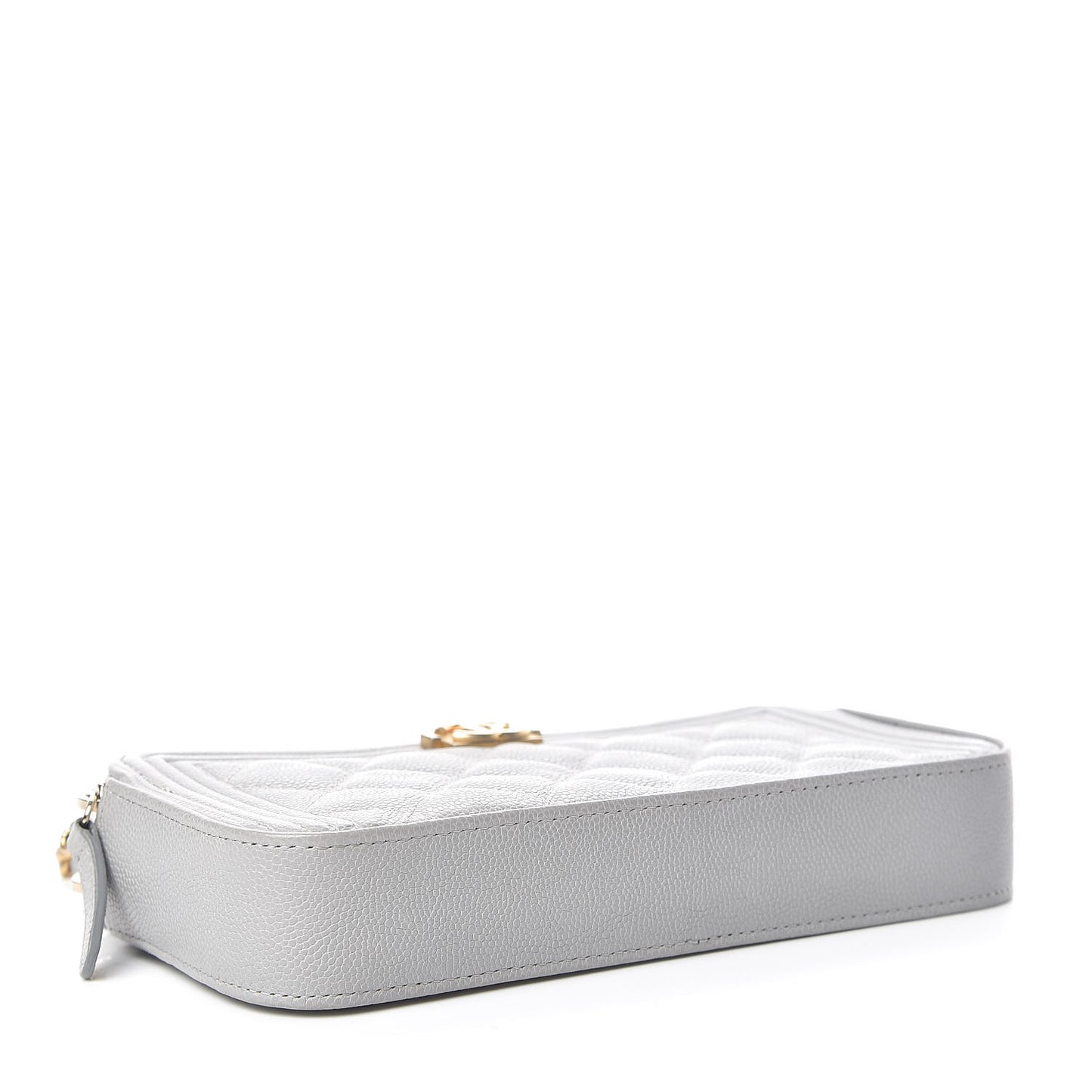 Caviar Quilted Small Boy Clutch With Chain Grey