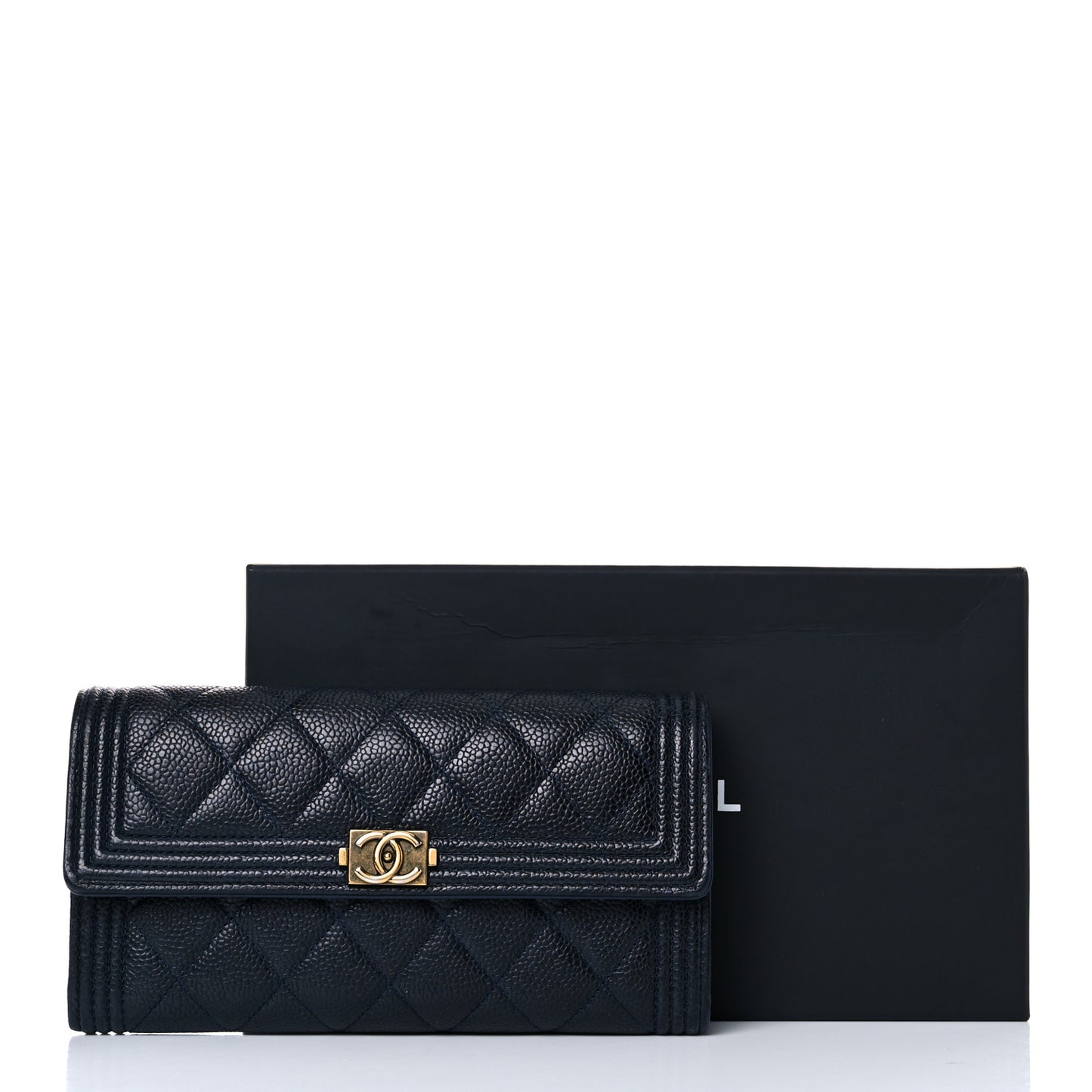 Caviar Quilted Large Boy Gusset Flap Wallet Blue