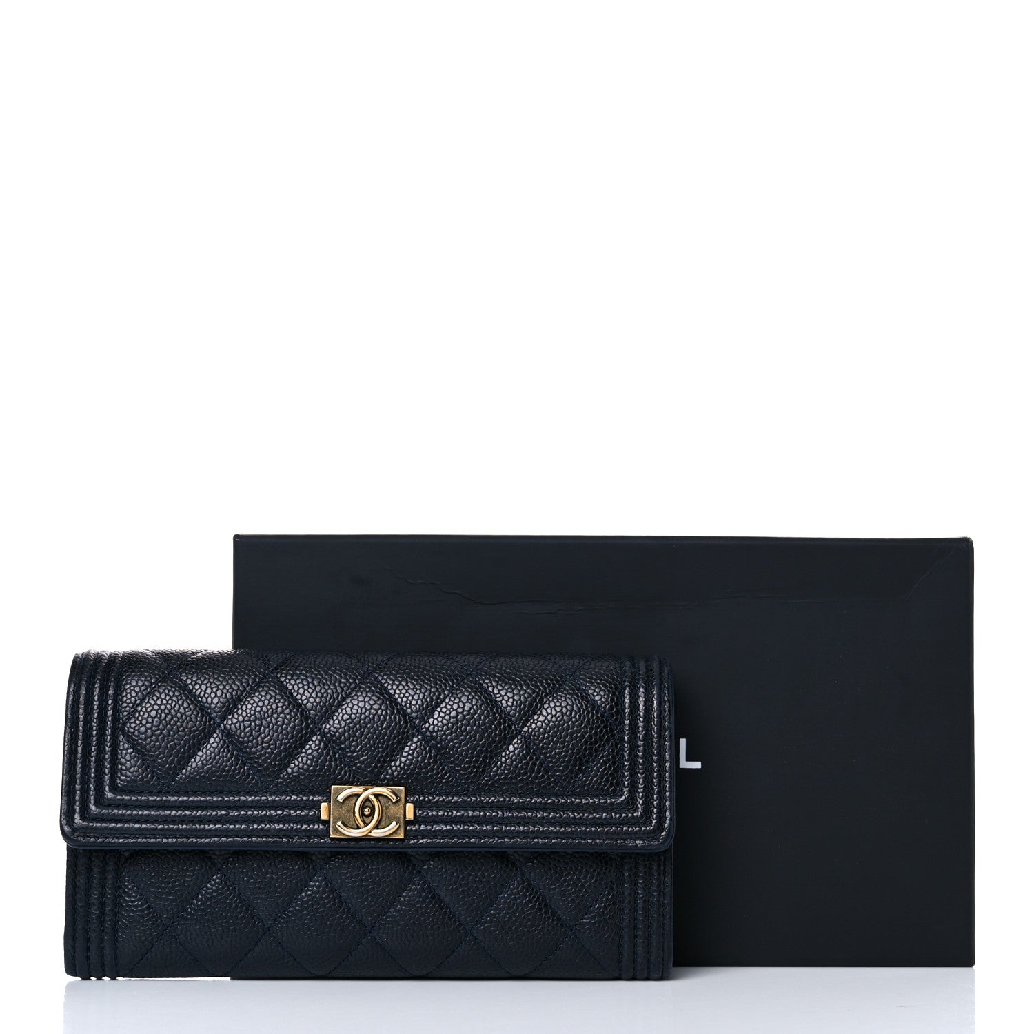 Chanel Caviar Quilted Large Boy Gusset Flap Wallet Blue 20 of 20