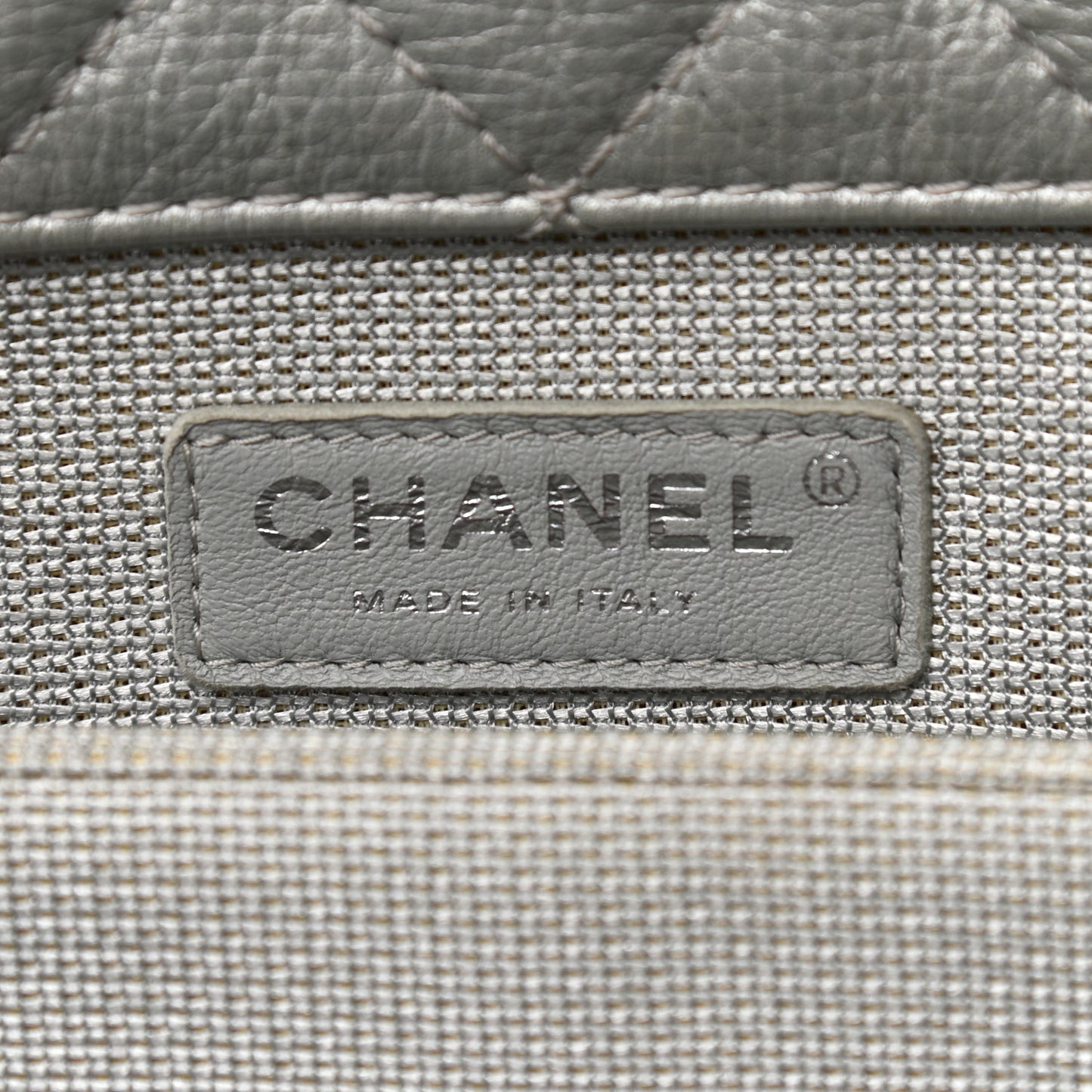 Metallic Calfskin Quilted XXL Travel Flap Bag Silver