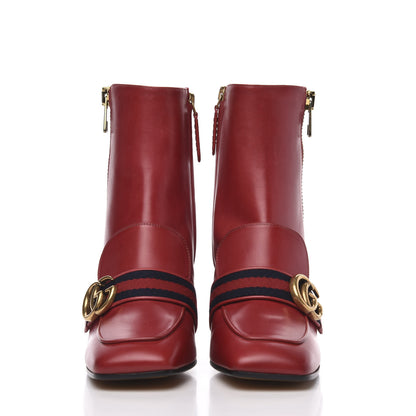 Gucci Calfskin Web Pearl Embellished Peyton Ankle Boots 37 Red 3 of 9