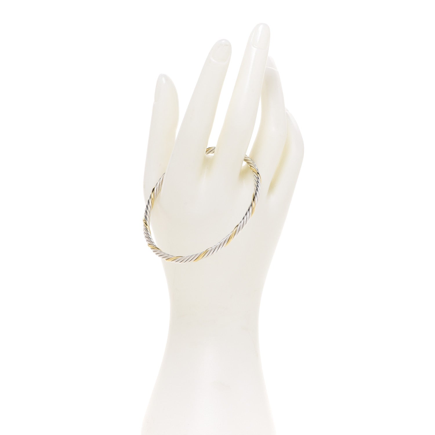 David Yurman Sterling Silver 18K Yellow Gold 4mm Cable Classics Bangle Bracelet 2 of 4