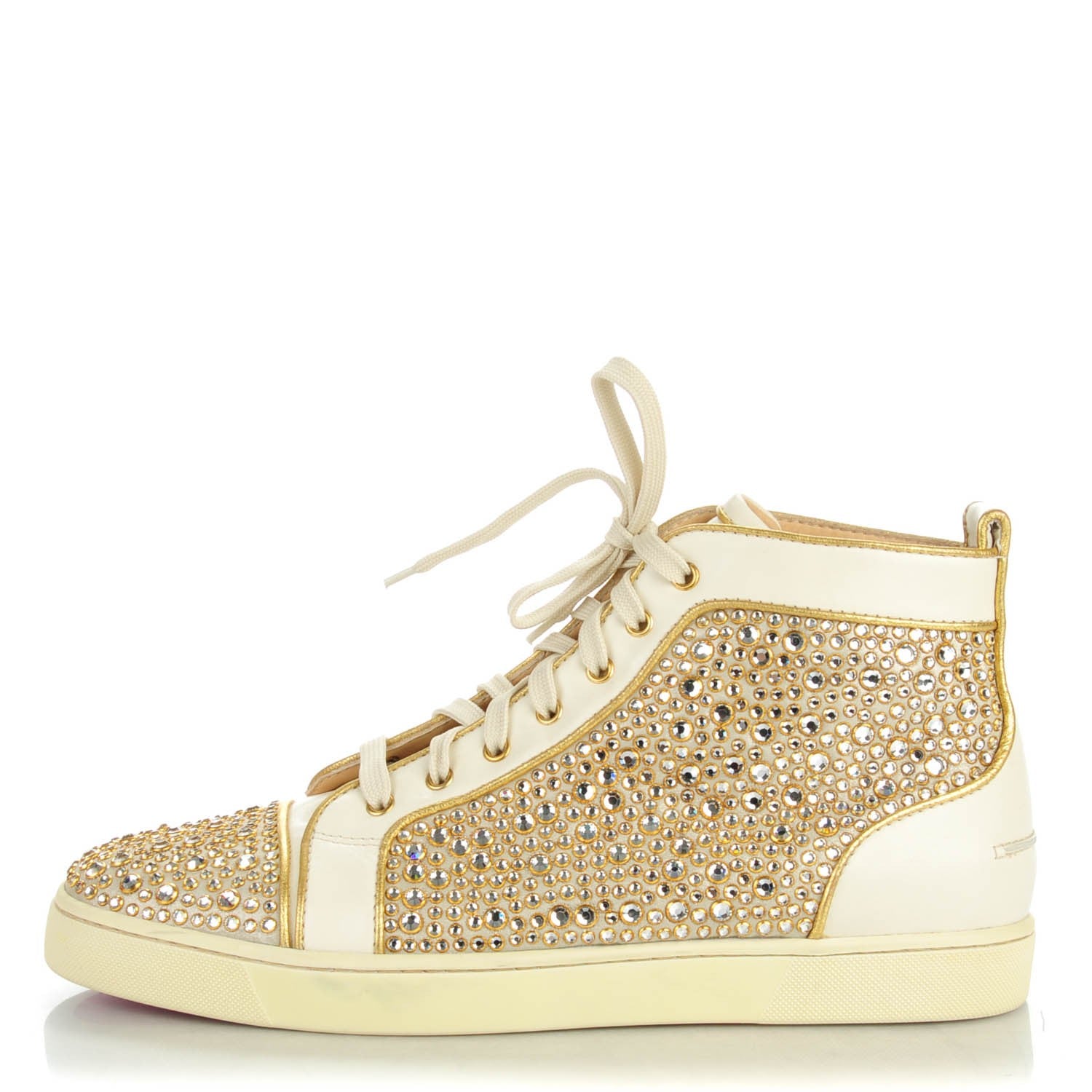 Christian Louboutin Mens Strass Louis Flat Sneakers 46.5 Off White Gold 1 of 8