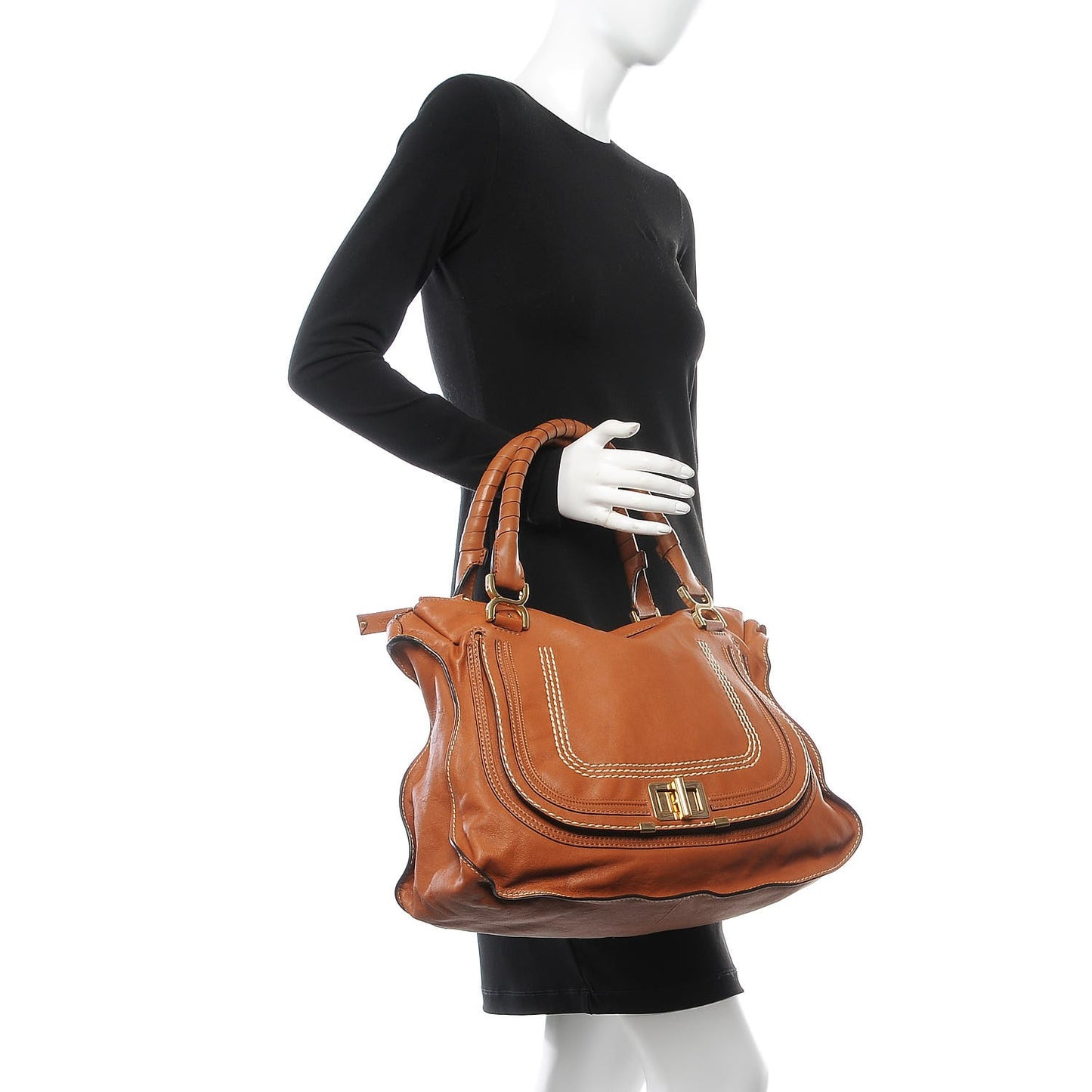 Sheepskin Large Marcie Lock Satchel Armagnac