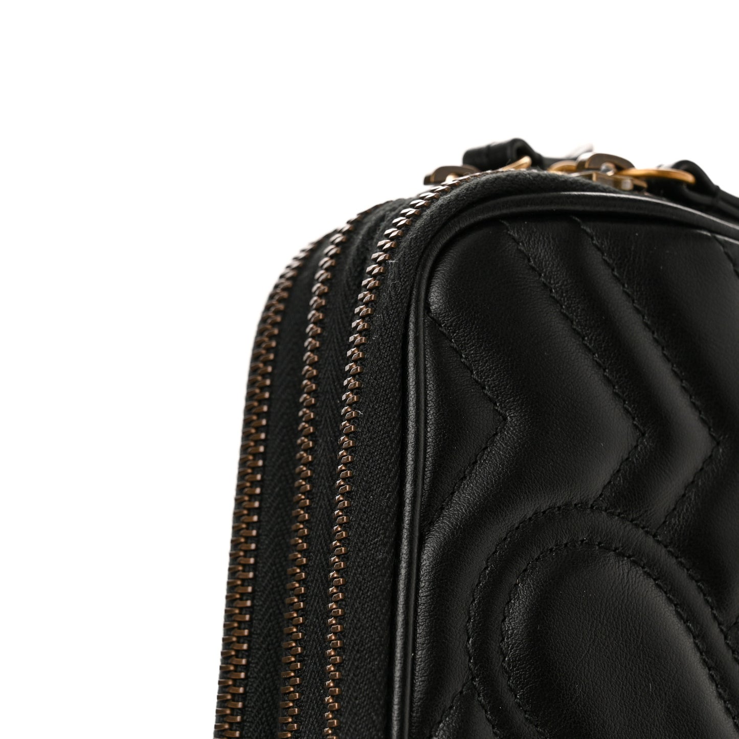 Calfskin Matelasse Mini GG Marmont Chain Crossbody Bag Black