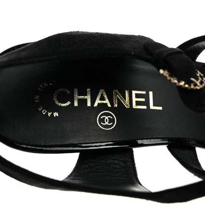Chanel Kid Suede Pearl Sandals 41 Black 6 of 8