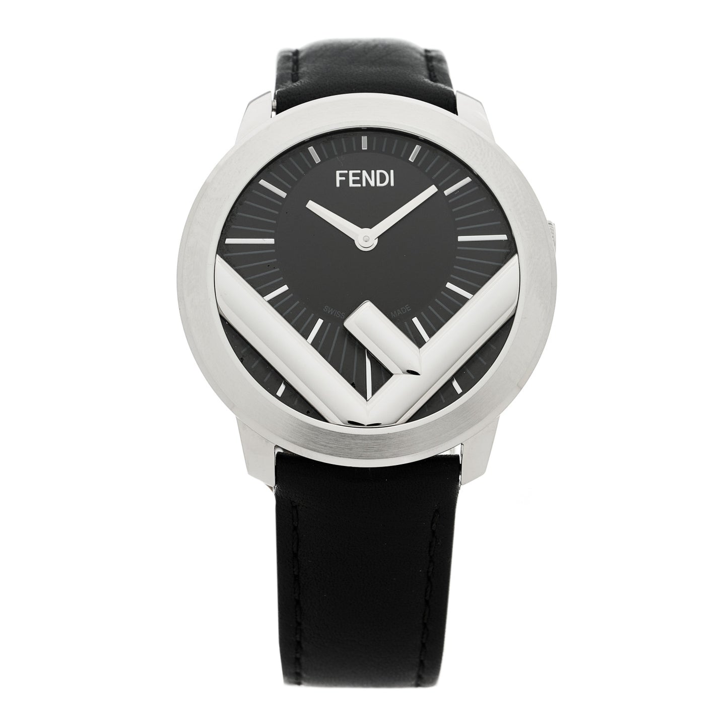 Stainless Steel Calfskin 40mm F is Fendi Run Away Quartz Watch Black
