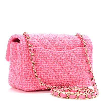 Chanel Wool Tweed Quilted Mini Rectangular Flap Dark Pink Fuchsia 3 of 11