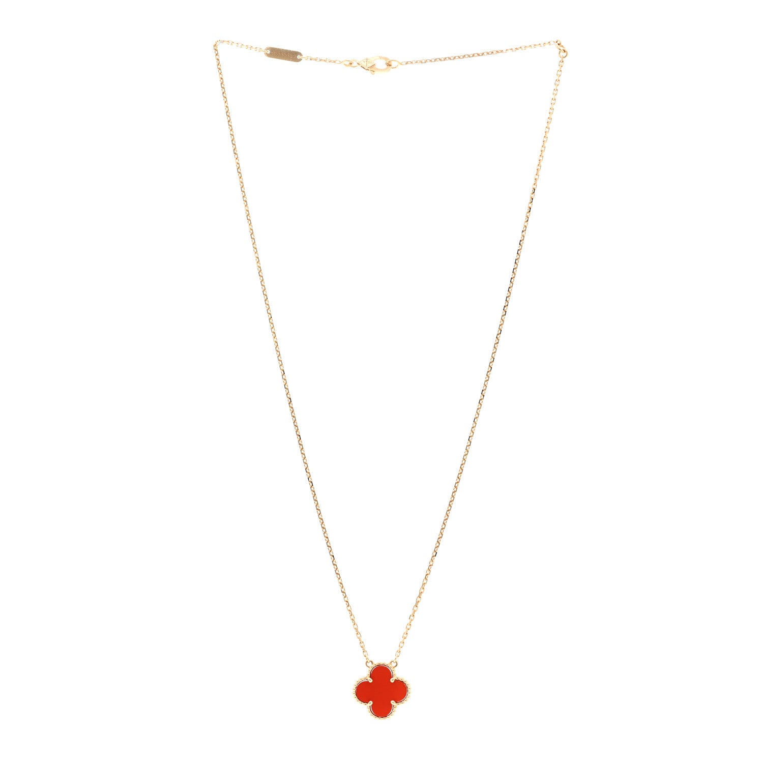 Van Cleef & Arpels 18K Yellow Gold Carnelian Vintage Alhambra Pendant Necklace 3 of 5