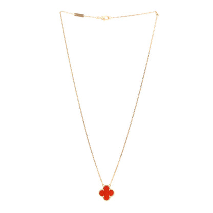 Van Cleef & Arpels 18K Yellow Gold Carnelian Vintage Alhambra Pendant Necklace 3 of 5