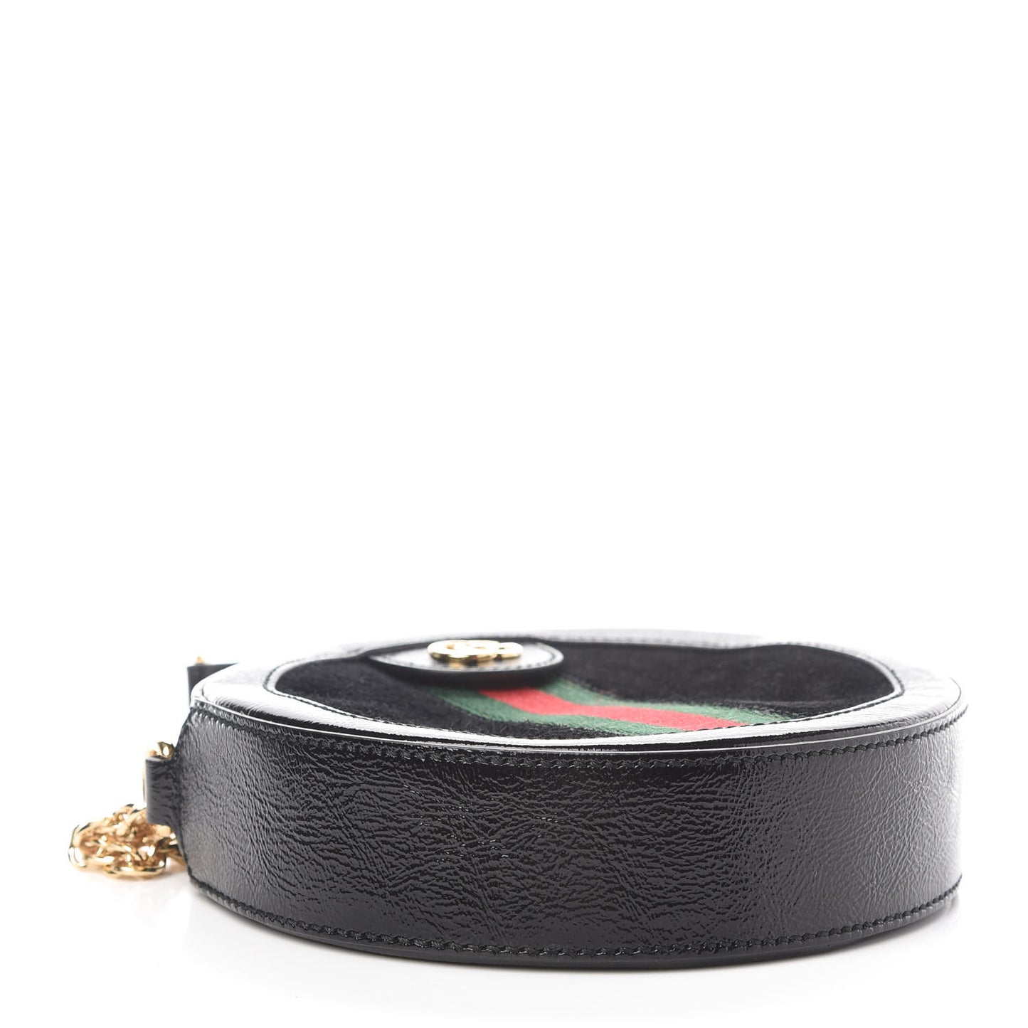 Suede Patent Web Mini Ophidia Round Shoulder Bag Black