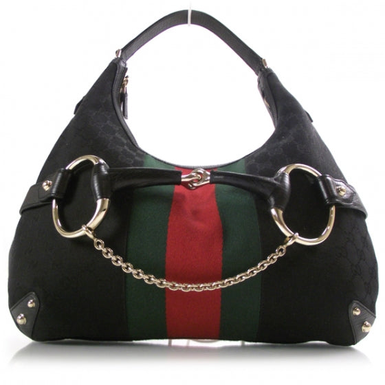 Monogram Large Horsebit Web Hobo Black