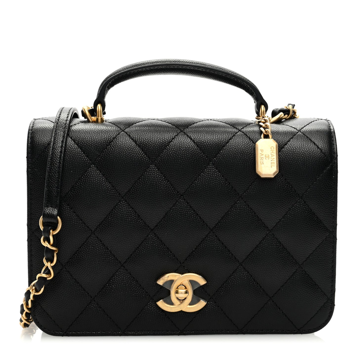 Caviar Quilted Mini Top Handle Flap Black
