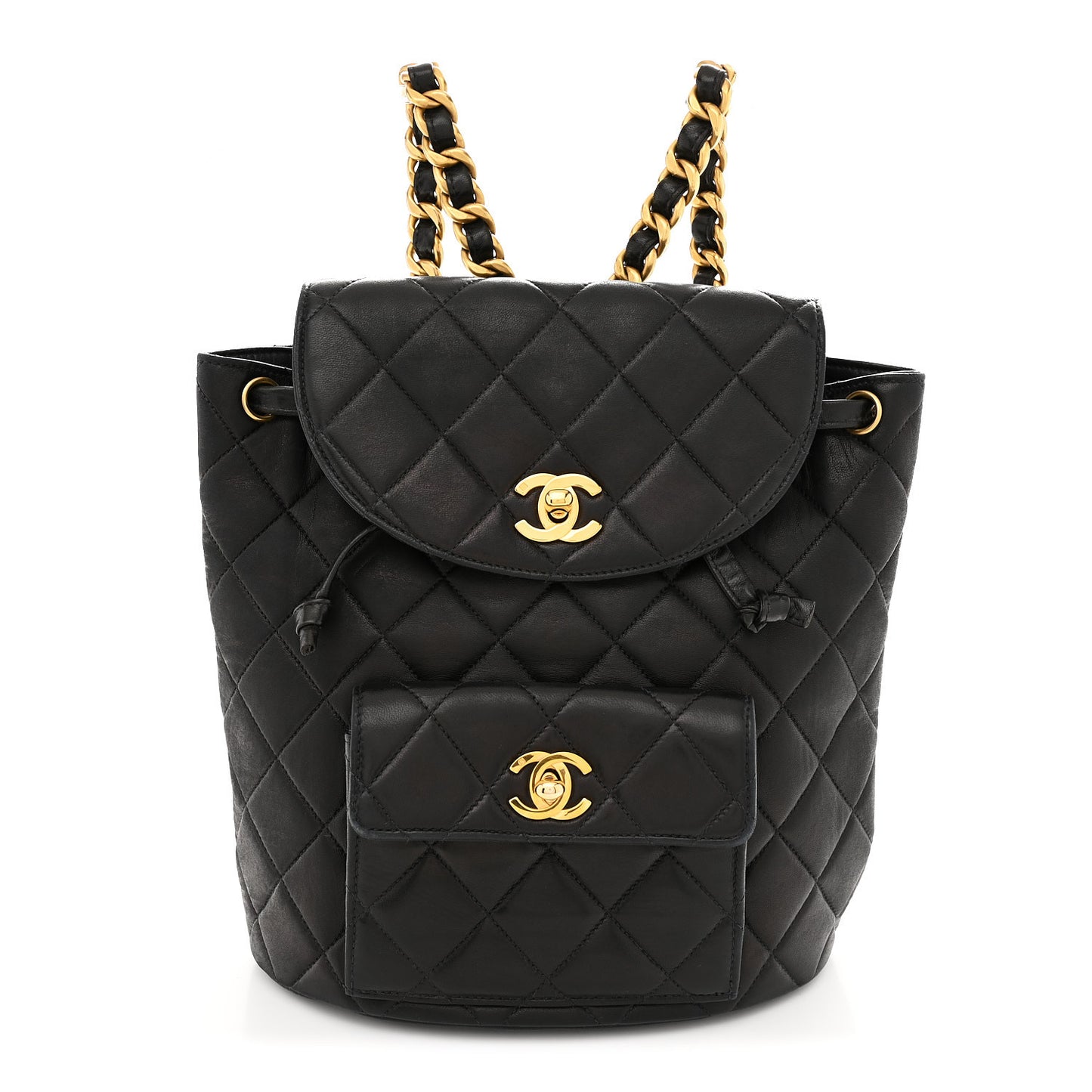 Lambskin Quilted Drawstring Backpack Black Black