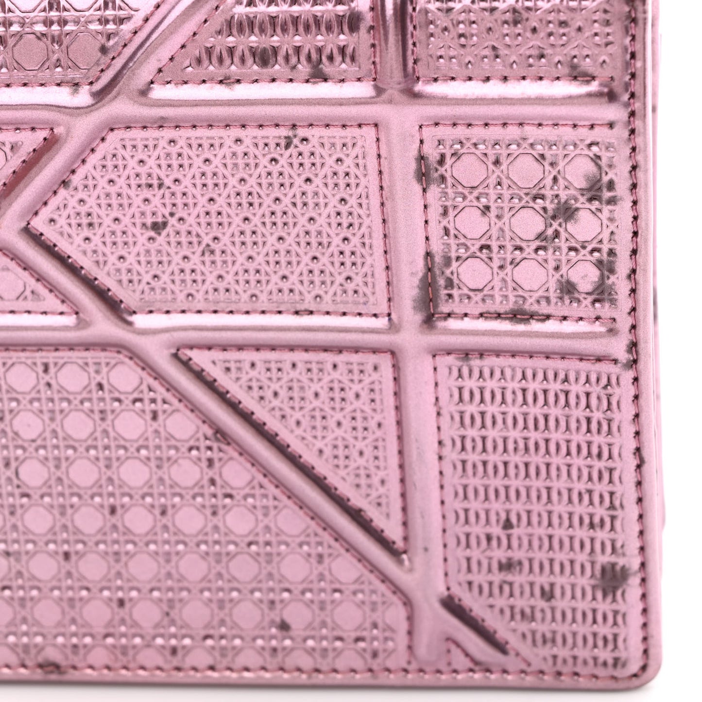 Metallic Patent Micro-Cannage Diorama Wallet on Chain Pouch Pink