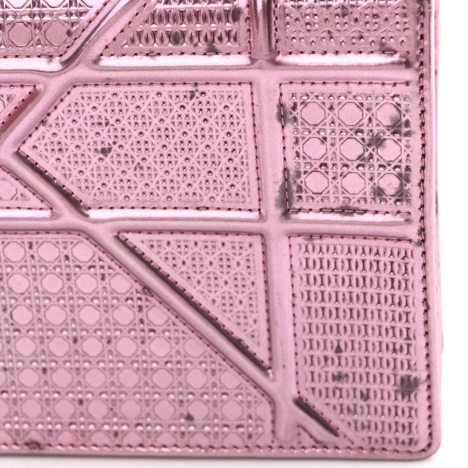 Christian Dior Metallic Patent Micro-Cannage Diorama Wallet on Chain Pouch Pink 18 of 20