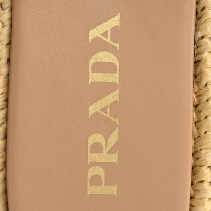 Prada Raffia Metal Triangle Logo Woven Flatform 35mm Slide Sandals 39 Naturale 10 of 17