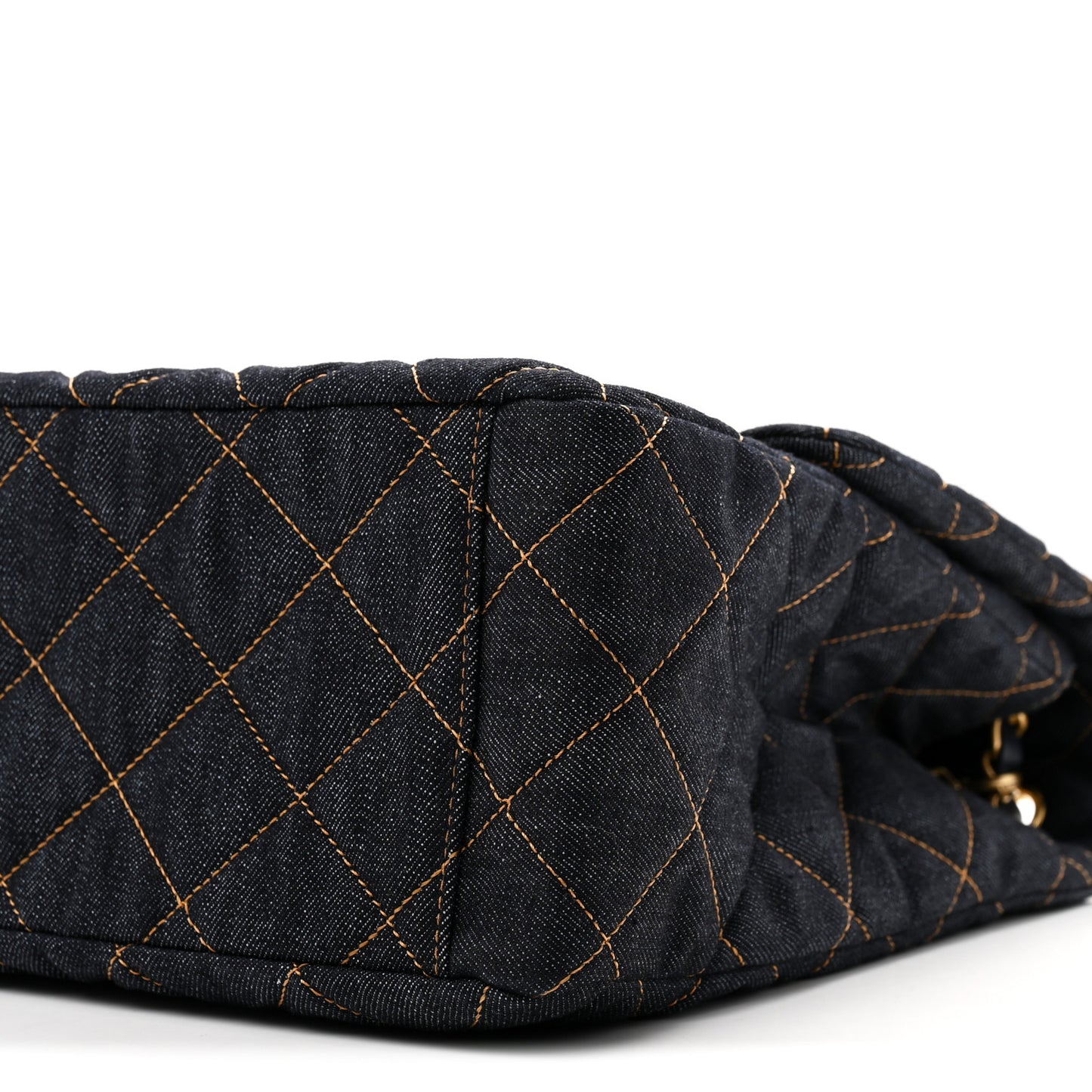 Denim Quilted XXL Travel Flap Bag Dark Blue Orange
