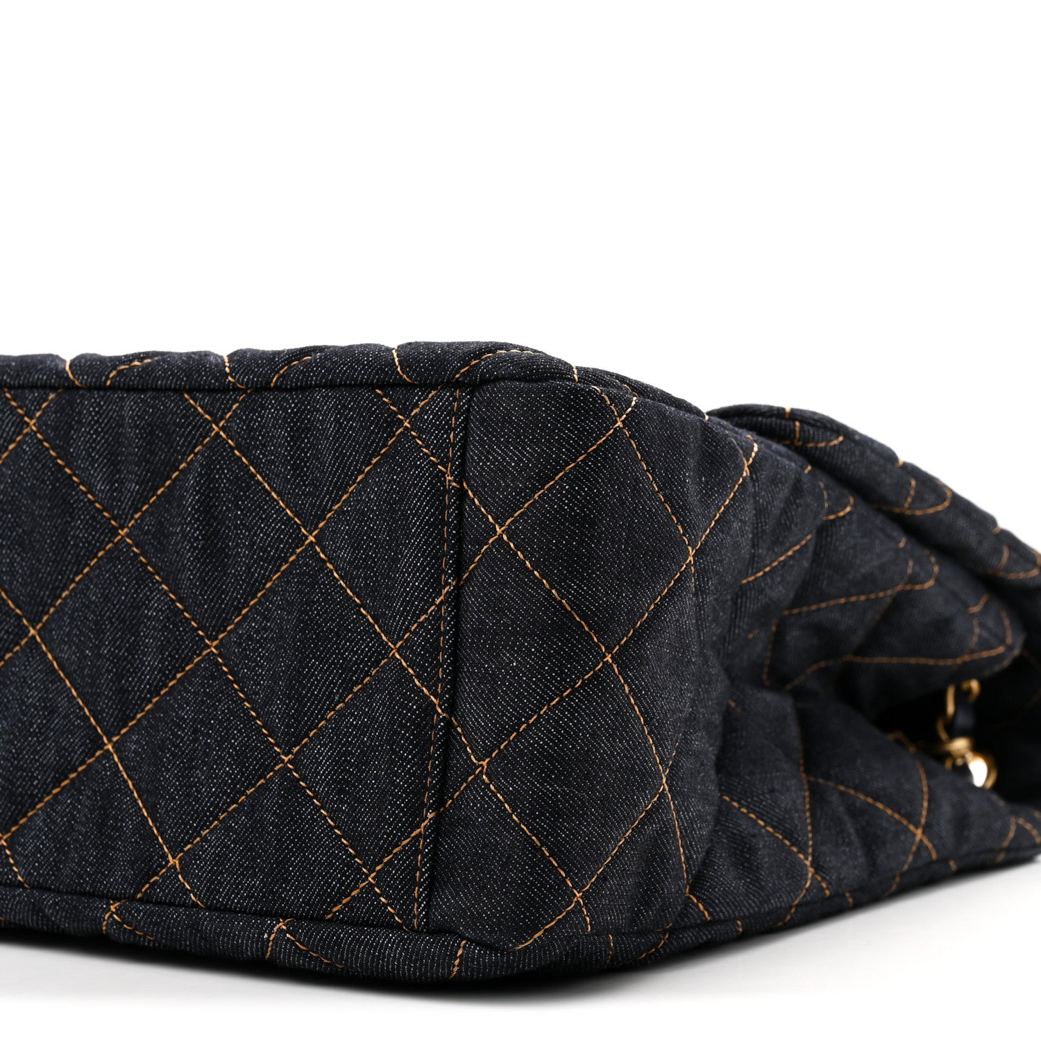Chanel Denim Quilted XXL Travel Flap Bag Dark Blue Orange 9 of 10