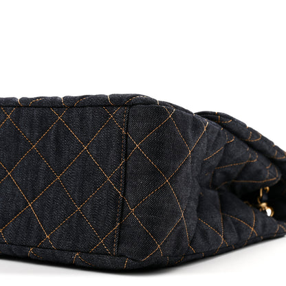 Chanel Denim Quilted XXL Travel Flap Bag Dark Blue Orange 9 of 10
