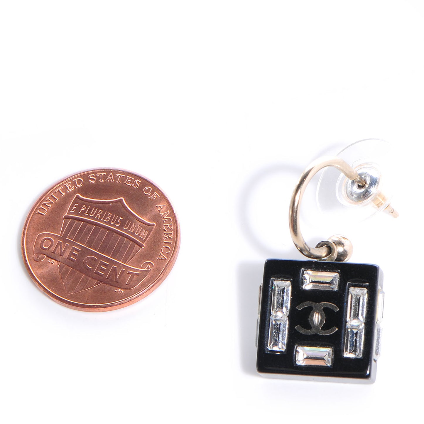 Resin Baguette Crystal Geometric Square CC Earrings Black