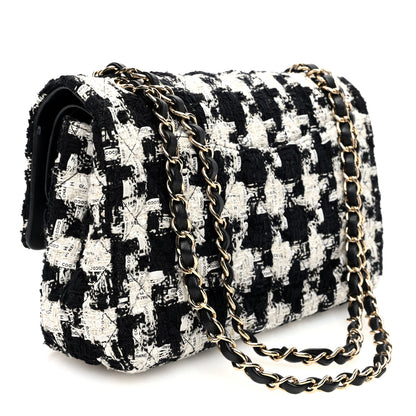 Chanel Tweed Quilted Medium Double Flap Black Ecru White 3 of 10