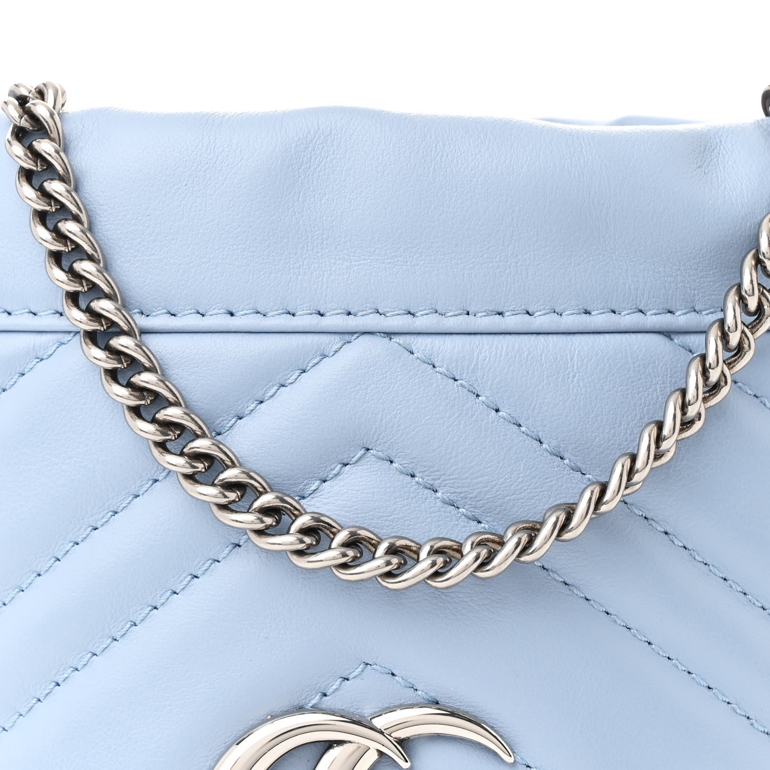 Gucci Calfskin Matelasse Mini GG Marmont 2.0 Bucket Bag Porcelain Light Blue 8 of 11