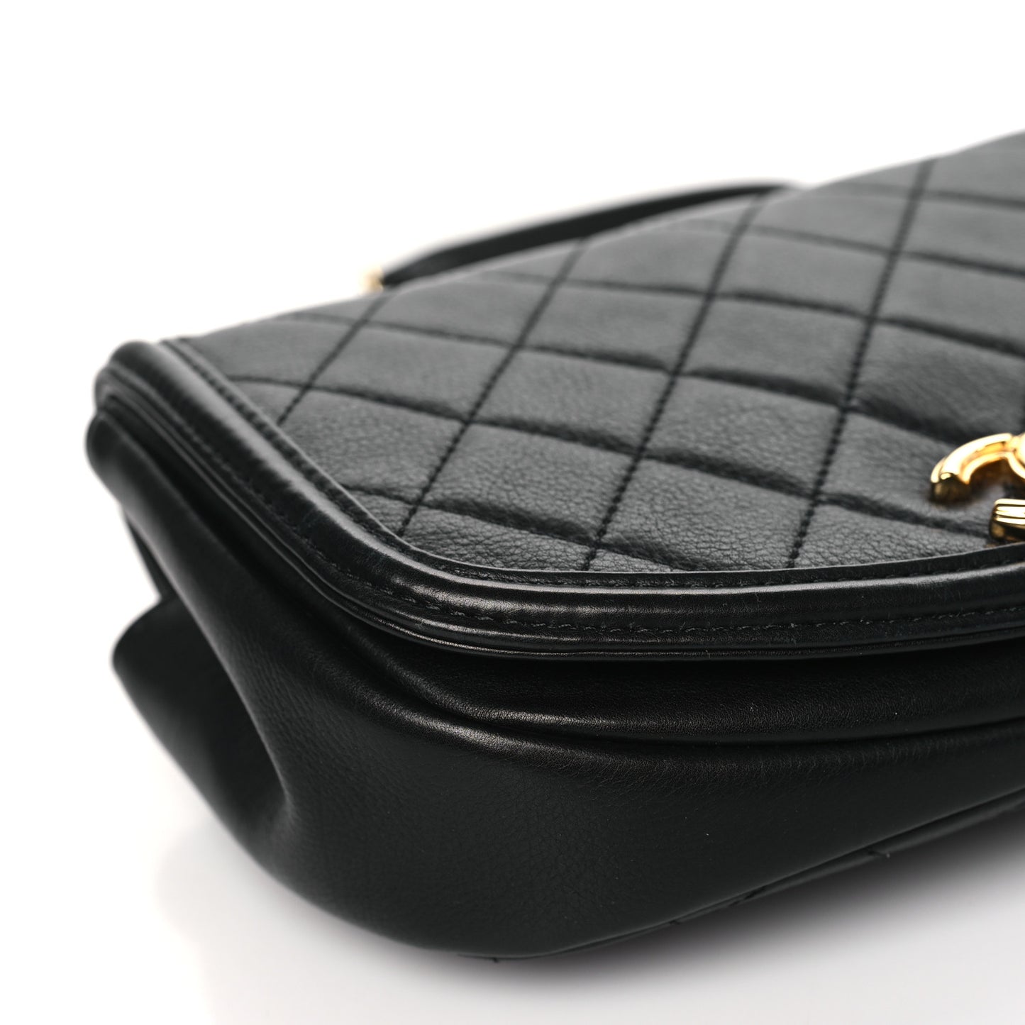 Calfskin Quilted Chain Handle Flap Black