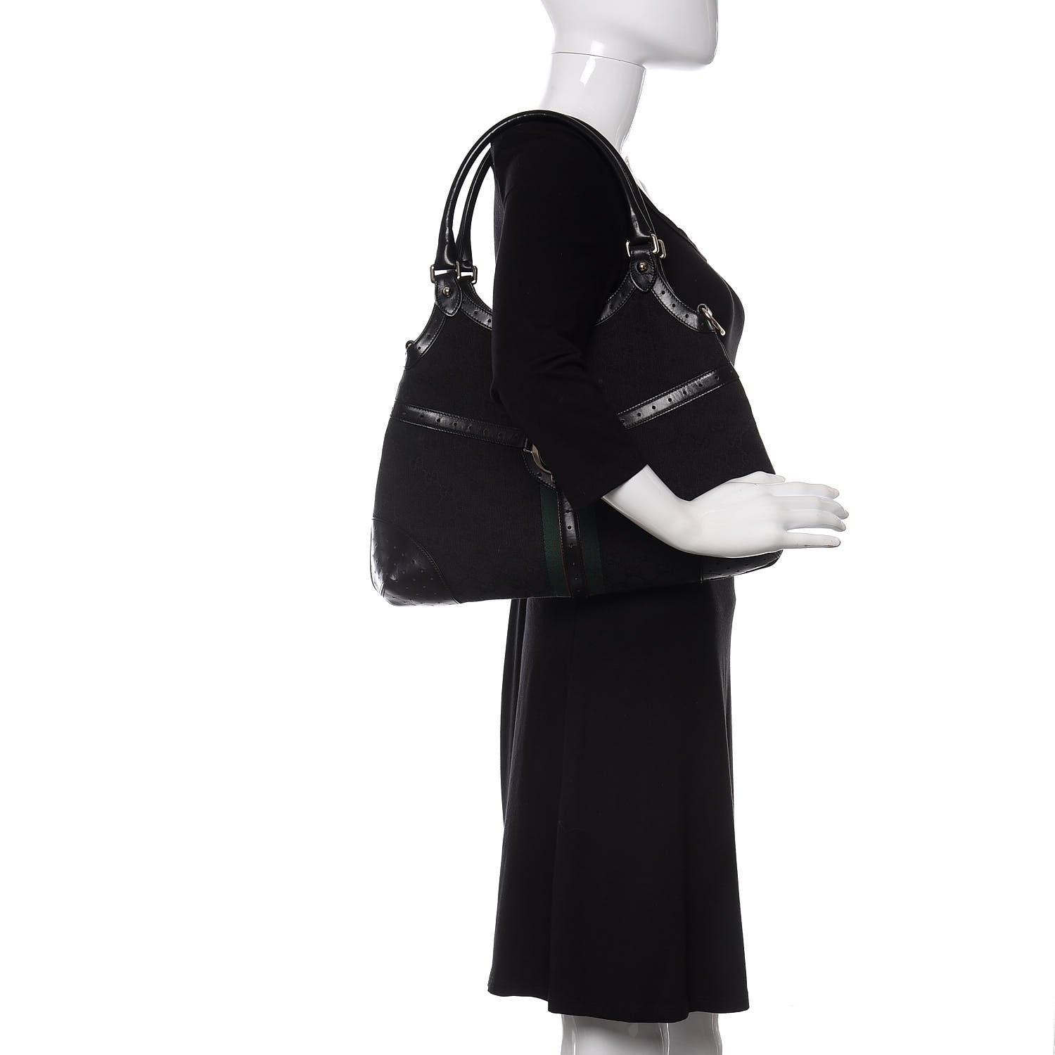 Gucci Monogram Web Reins Shoulder Bag Black 2 of 10