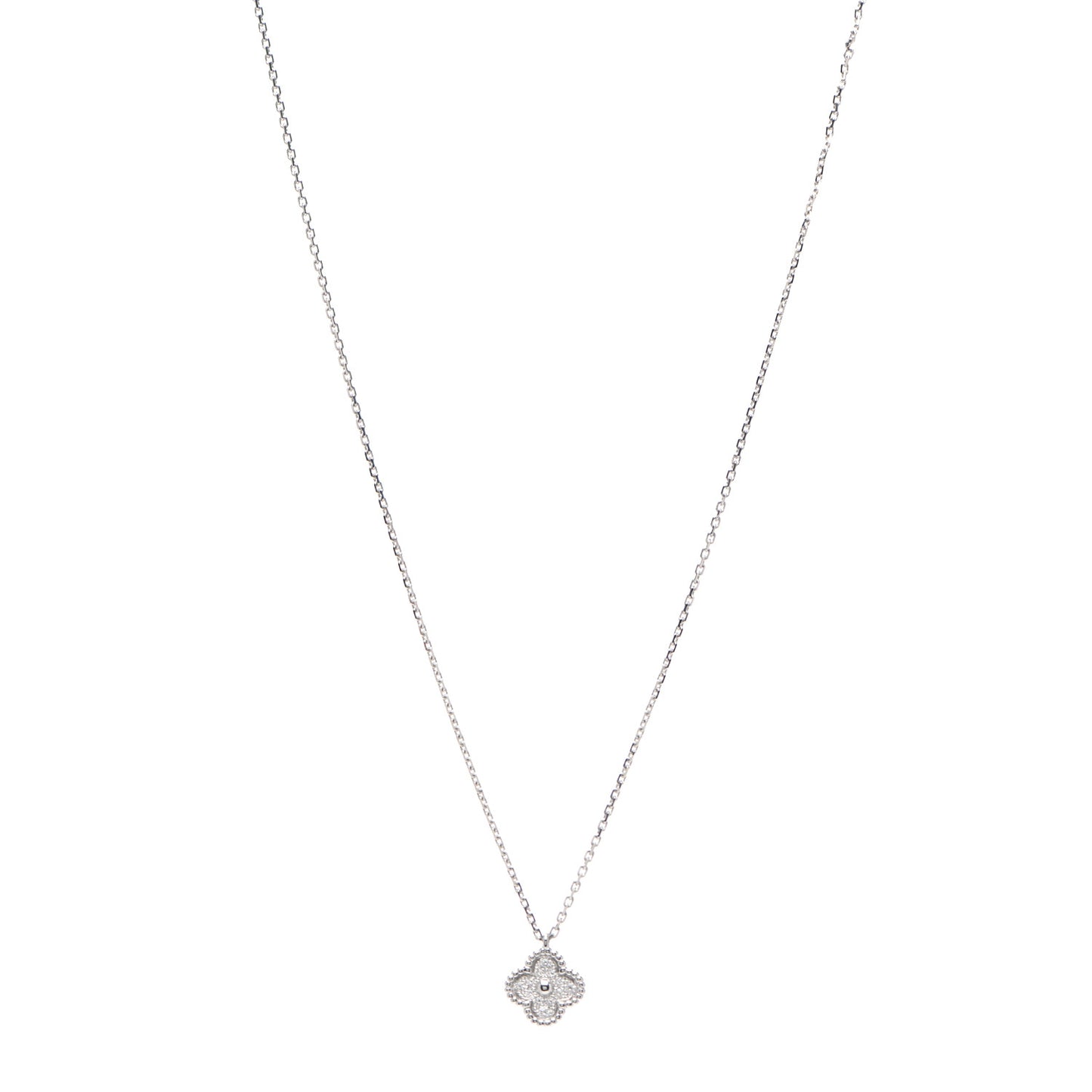 18K White Gold Diamond Sweet Alhambra Pendant Necklace