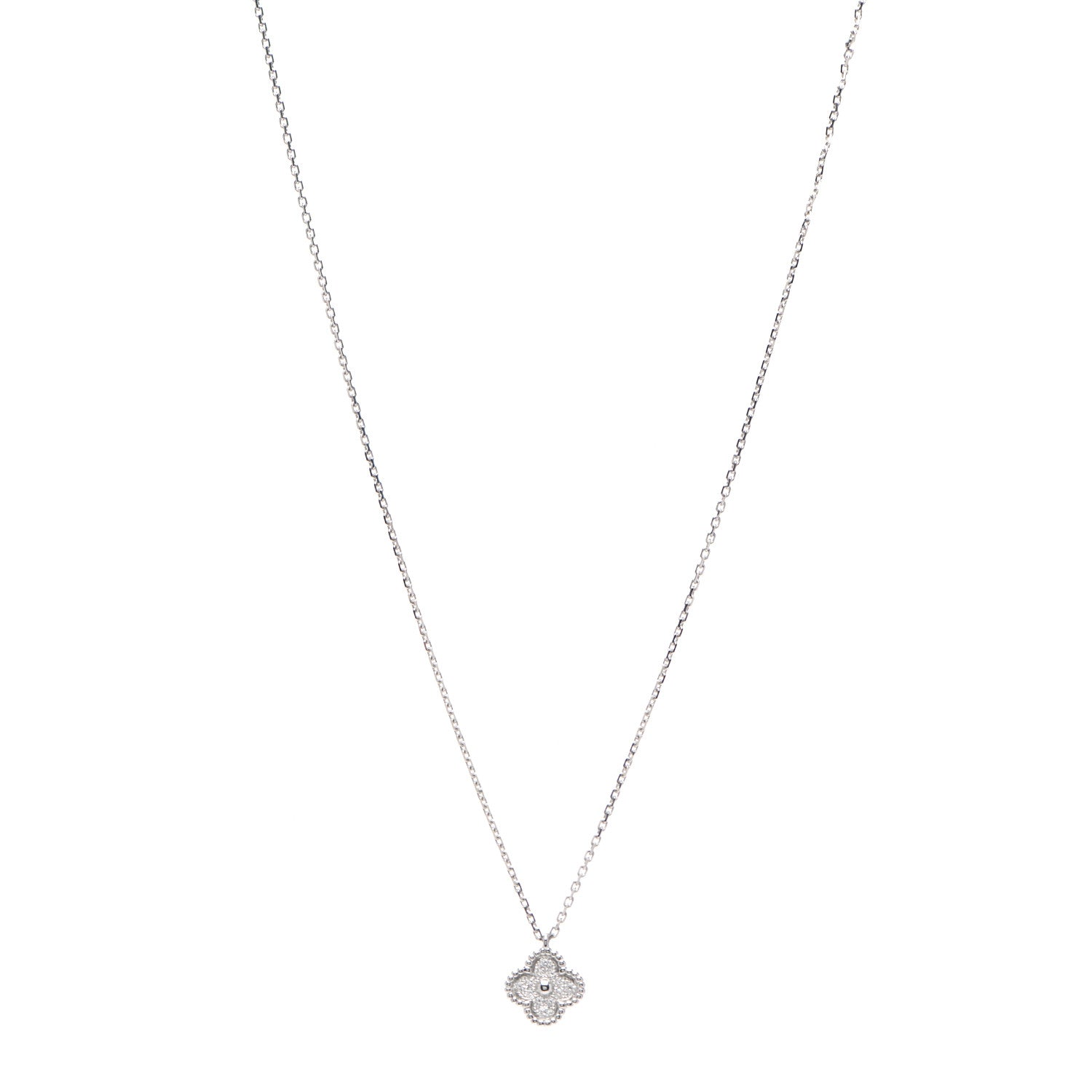 Van Cleef & Arpels 18K White Gold Diamond Sweet Alhambra Pendant Necklace 1 of 6